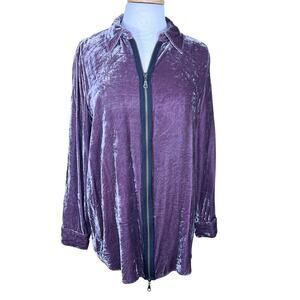 Soft Surroundings Women’s Dusty Violet Crushed Velvet Zippered Tunic Shirt Med
